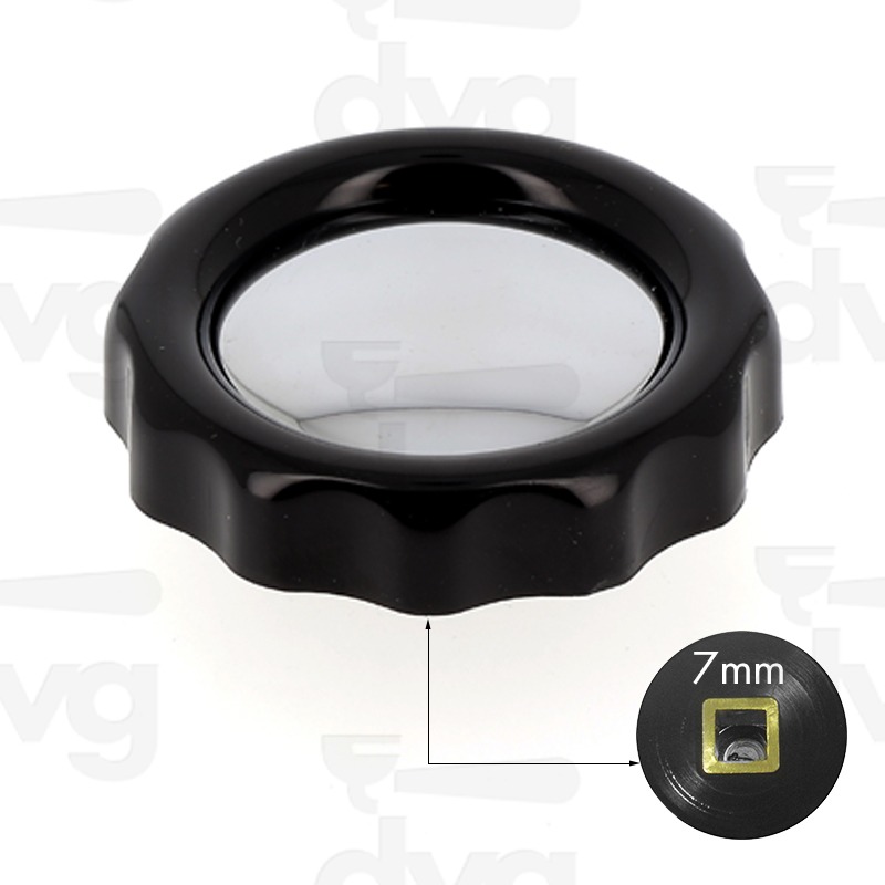 VOLANTINO RUBINETTO E61 IN NYLON NERO CON TAPPO OTTONE CROMATO LUCIDO, QUADRO 7X7