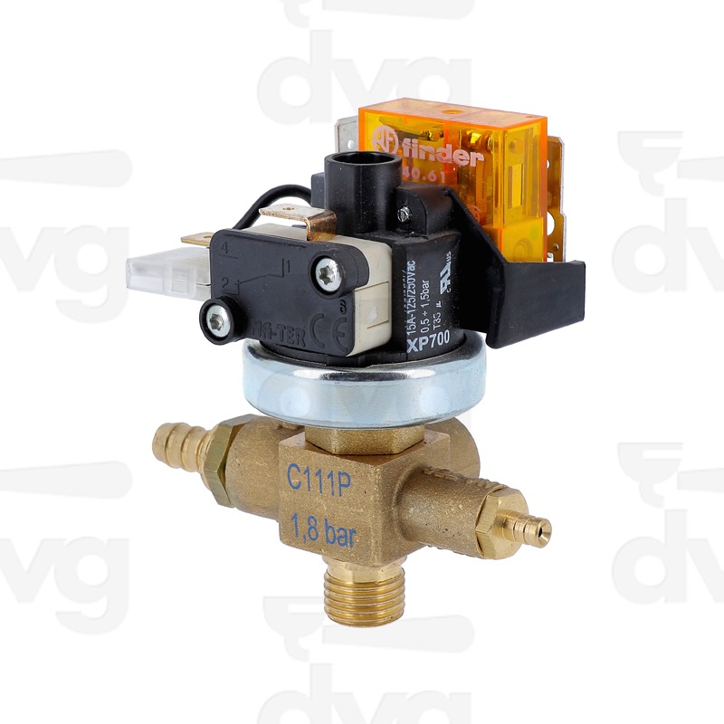 PRESSOSTATO XP700+C111P 0,5-1,5 BAR G1/4 110VAC + VALVOLA SICUREZZA 1,8 BAR - ATTACCO MANOM. 1/4G