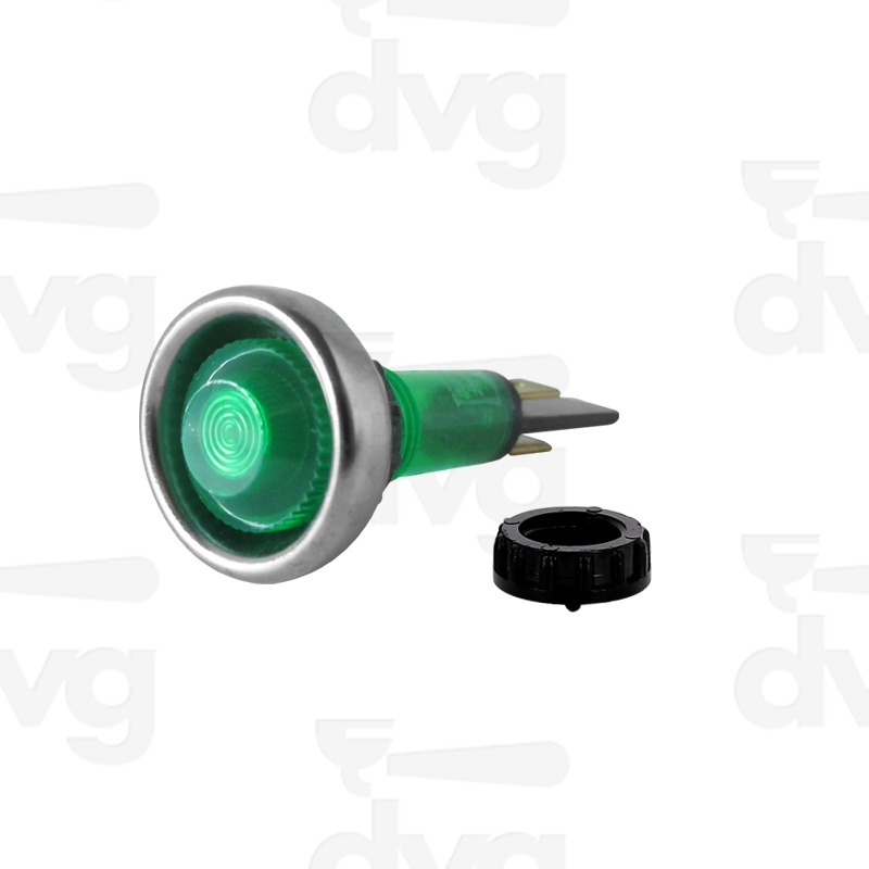 LAMPADA SPIA VERDE NEON 220V D.20MM M10 L.56MM COMPLETA DI GHIERA