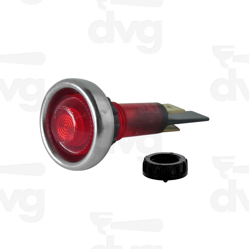 LAMPADA SPIA ROSSA NEON 220V D.20MM M10 L.56MM COMPLETA DI GHIERA