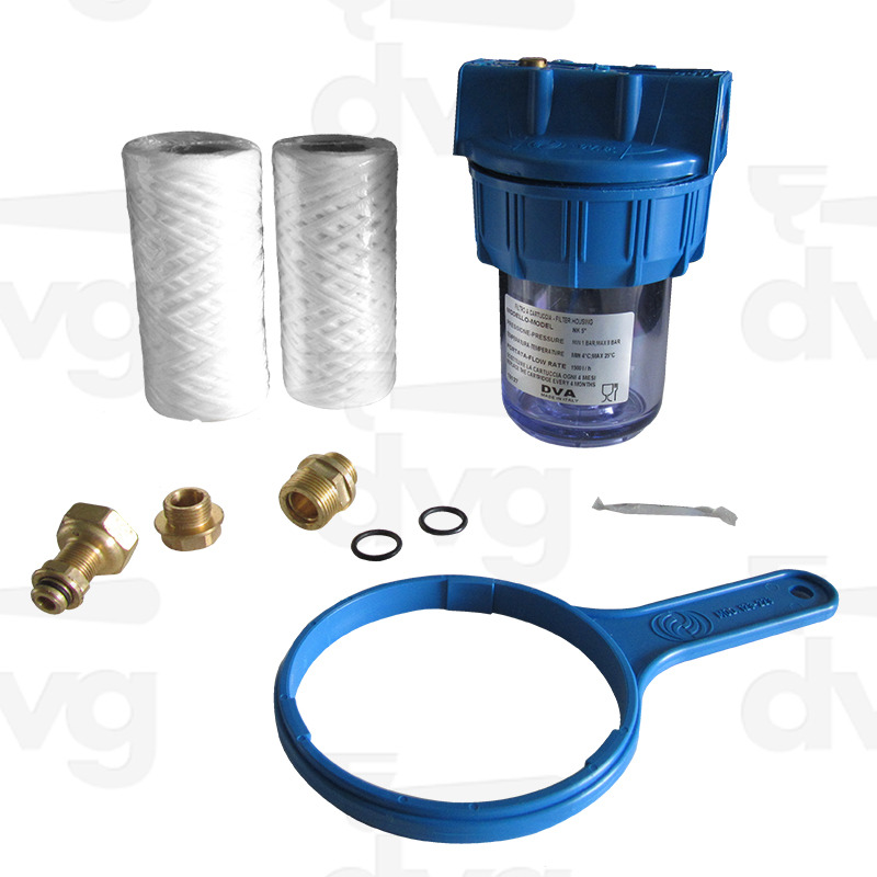 KIT FILTRO 5'' ATT. 1/2'' CARTUCCIA FILO RIAVVOLTO  50 MICRON + RACCORDI