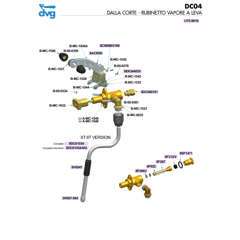 DALLA CORTE - RUBINETTO VAPORE A LEVA - MOD. DC PRO