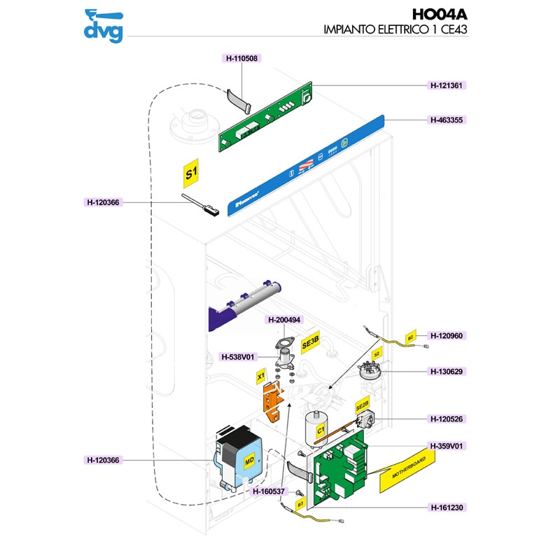 HOONVED - LAVATAZZE MOD. CE43 IMPIANTO ELETTRICO
